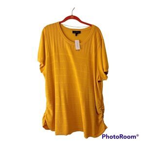 Lane Bryant Butter Yellow Knit Textured Causal Pullover Top Side Cinched NEW 22